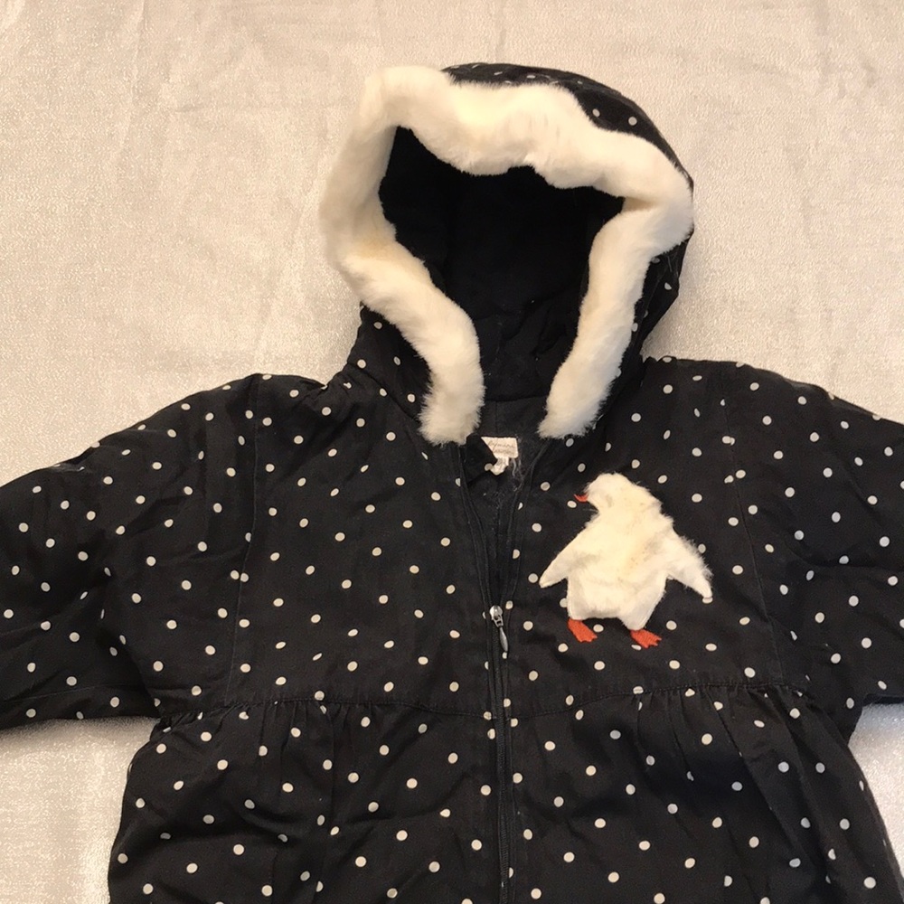 Babymini polka dotted snowsuit with white fur trim